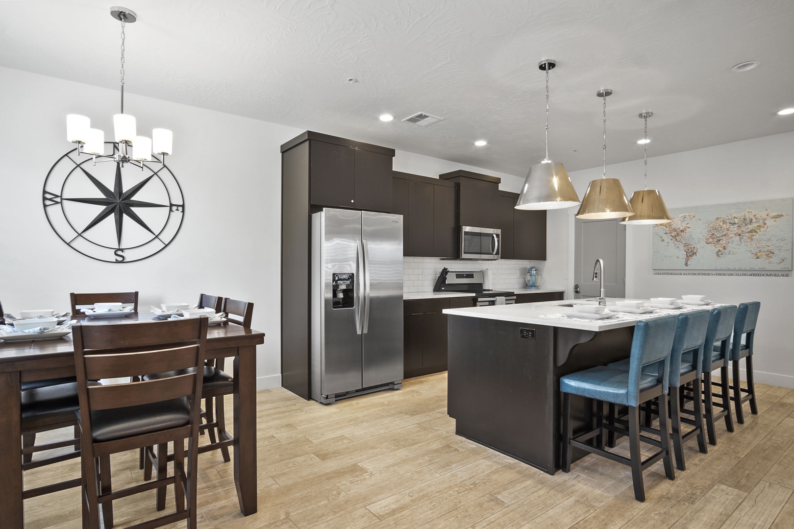 The spacious, modern kitchen offers fantastic amenities and ample seating options