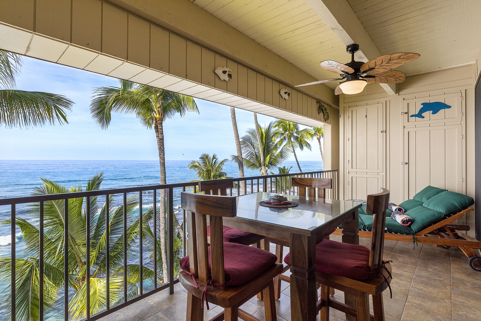 Oceanfront lanai with amazing blue water views and seating
