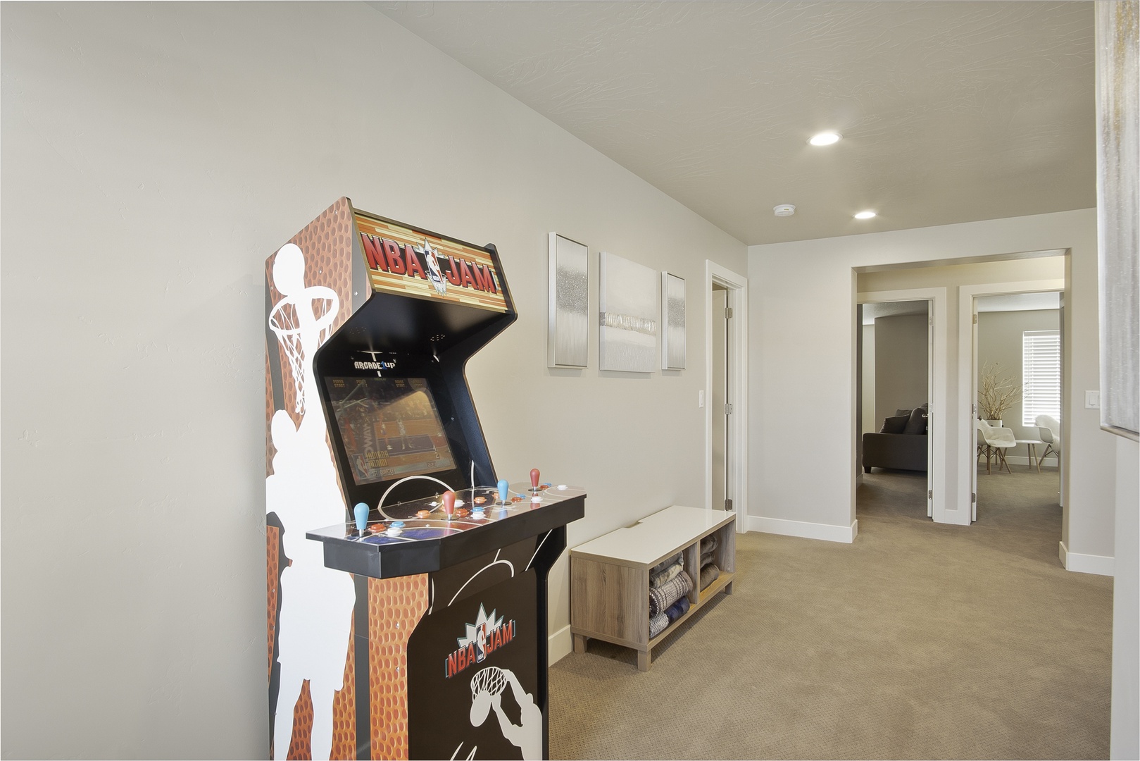 Family room with Arcade and TV
