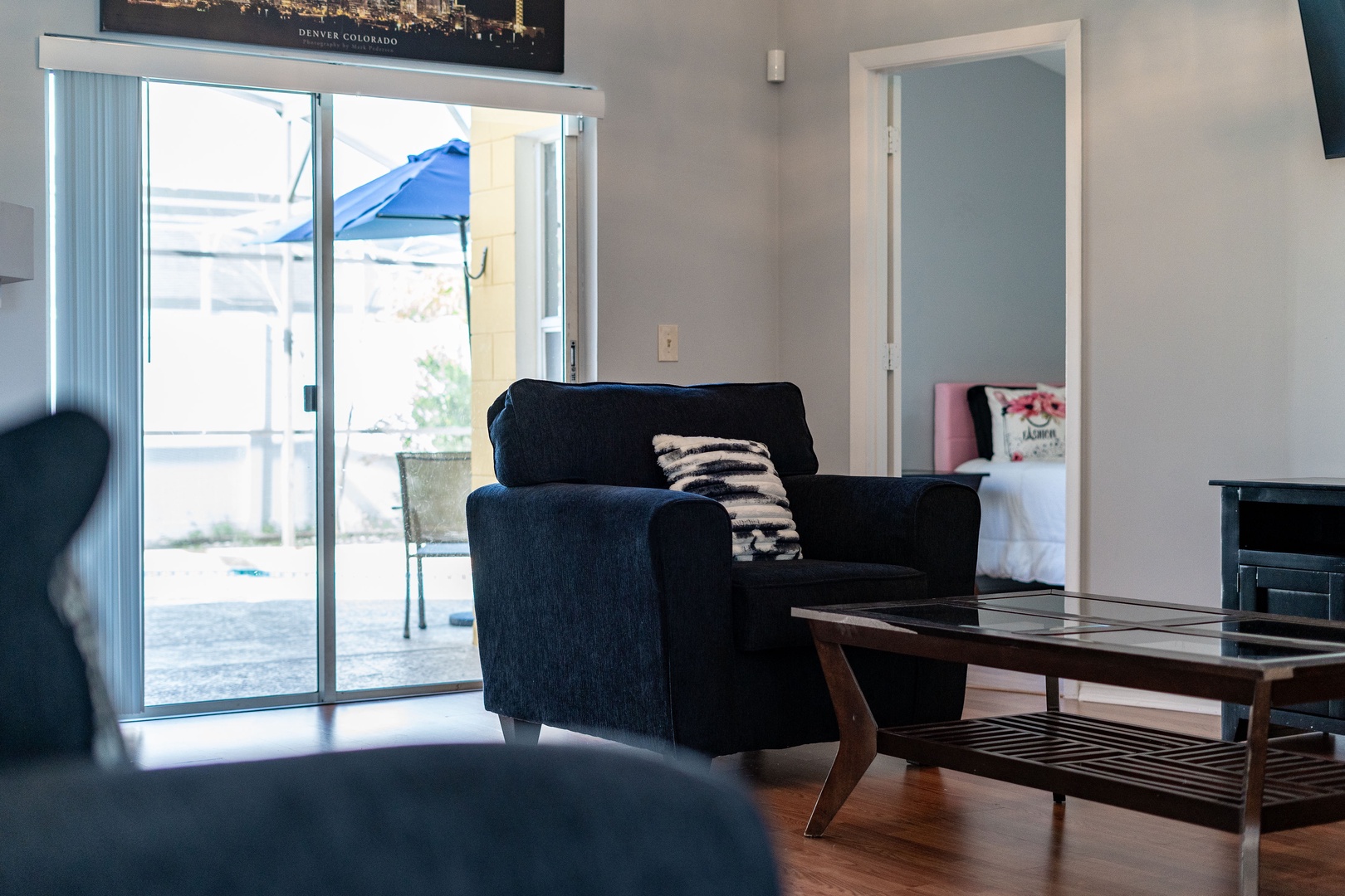 Living area with ample seating and Smart TV