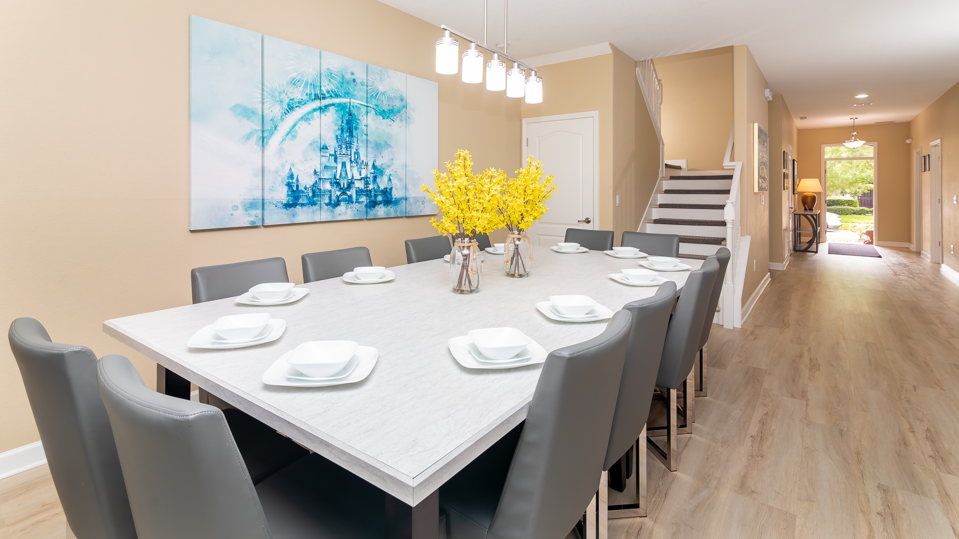 Gather for meals together at the spacious dining table, seating 12