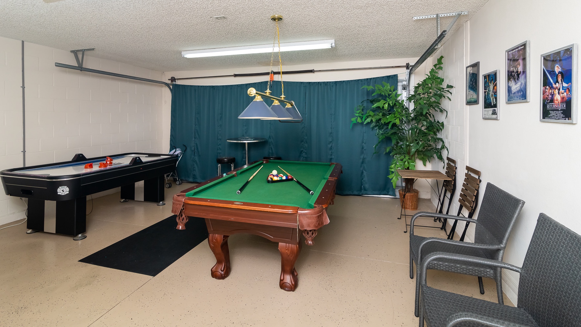 Game room with billiards, darts, air hockey and more!