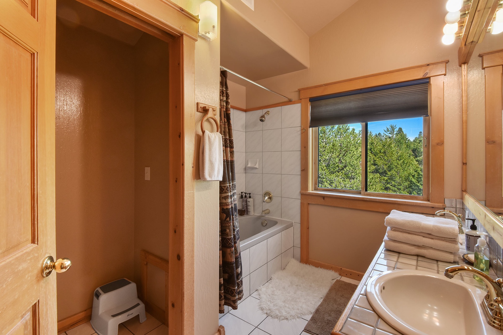 1st floor full bath with a shower/tub combo and views!