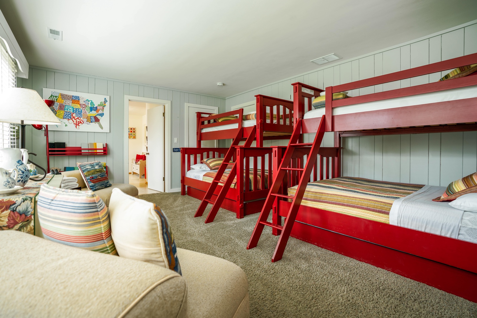 Bedroom 1 with 2 twin/full bunk beds and reading nook