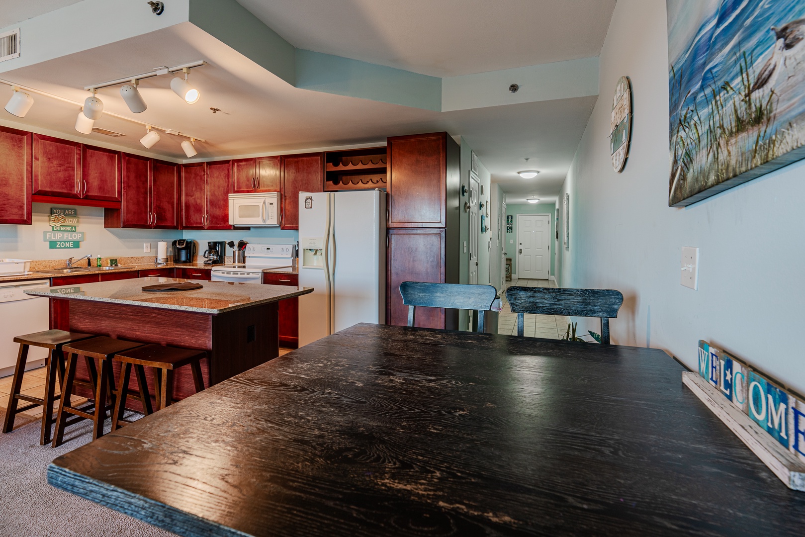 Sip morning coffee or enjoy a meal at the kitchen counter, with seating for 3