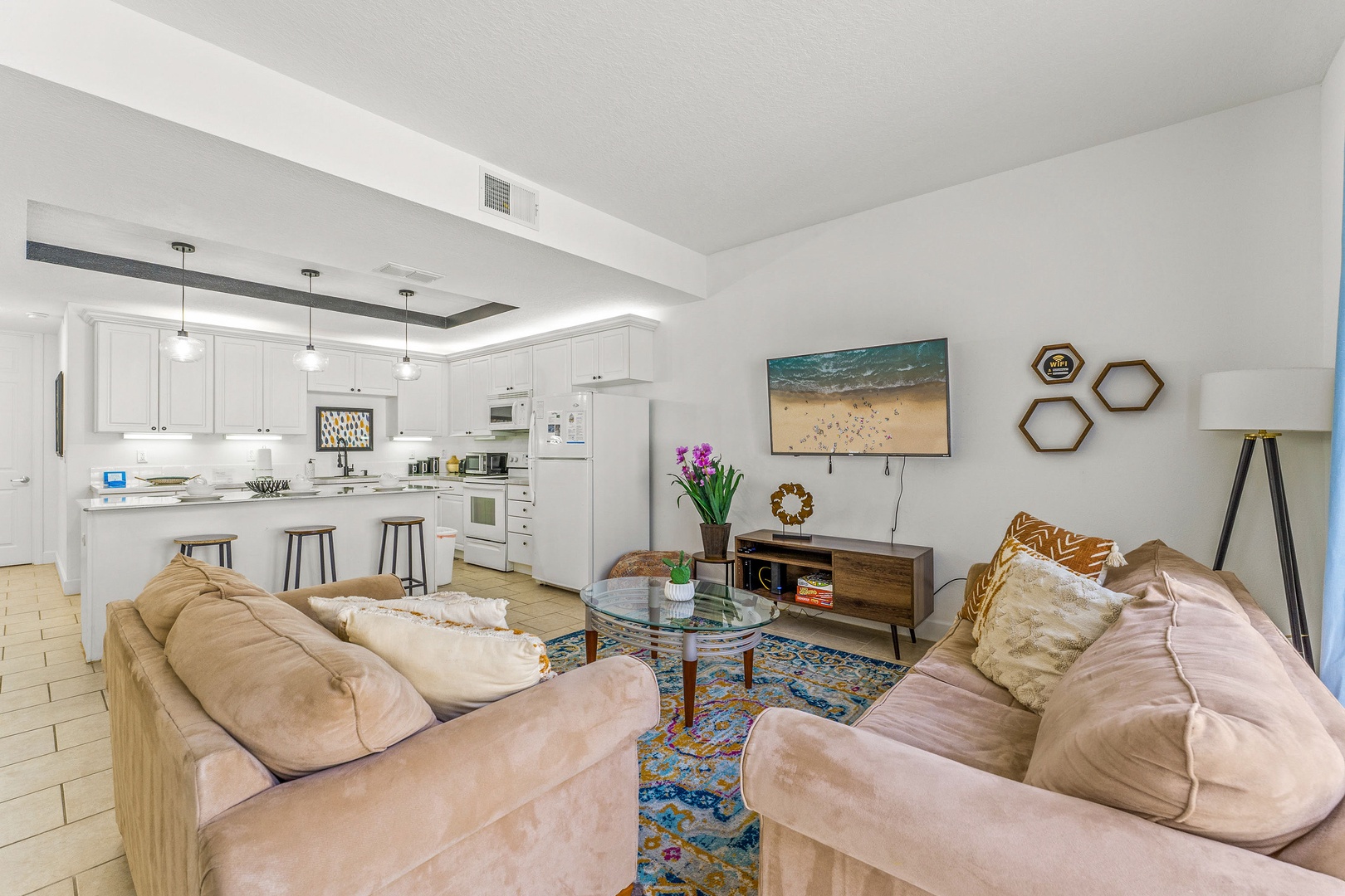 Curl up in the cozy living room & stream your favorites on the smart TV