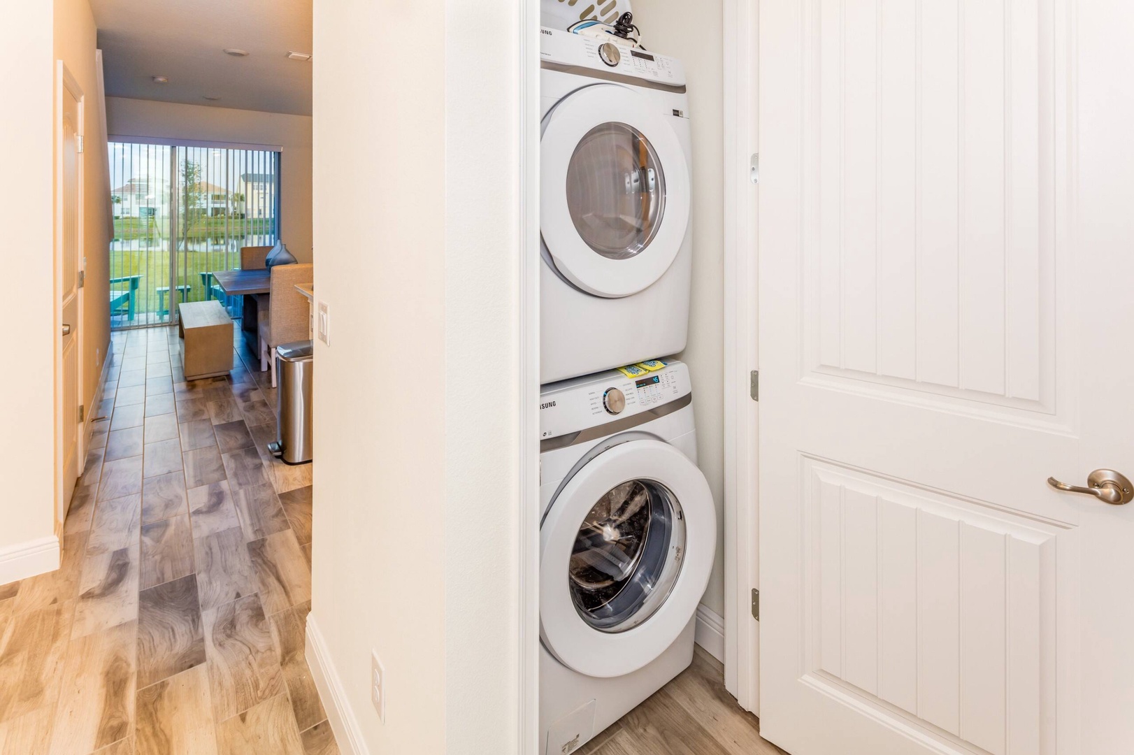 Private laundry is available for your stay, tucked away in closet near entranc