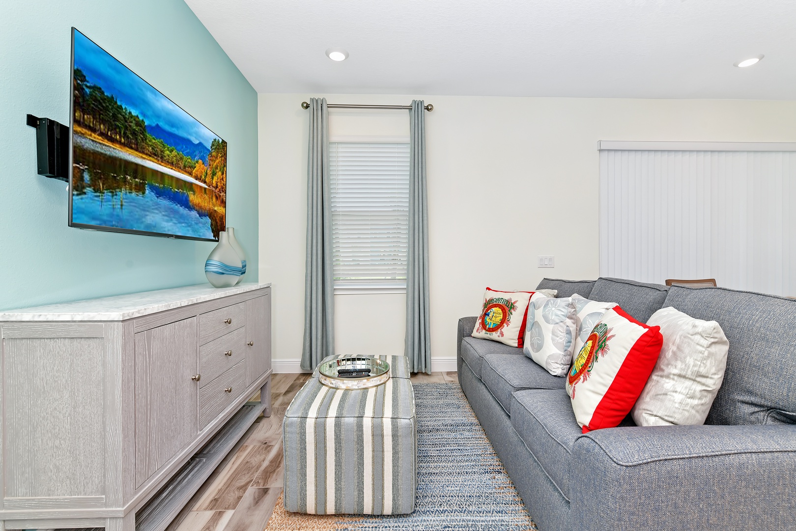 Curl up in the cozy living room & stream your favorites on the smart TV