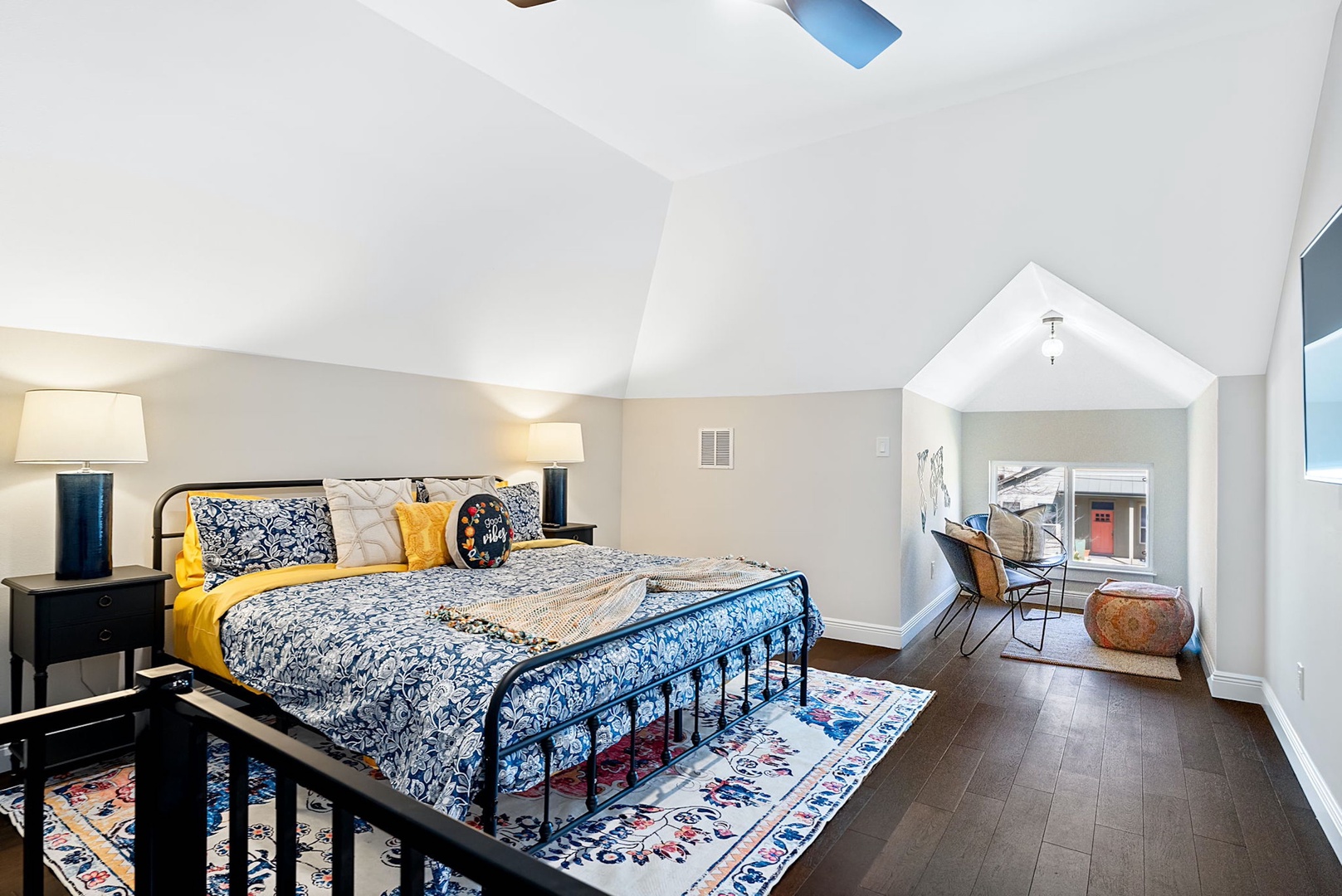 Enjoy the private space in the loft complete with king bed, TV & nook
