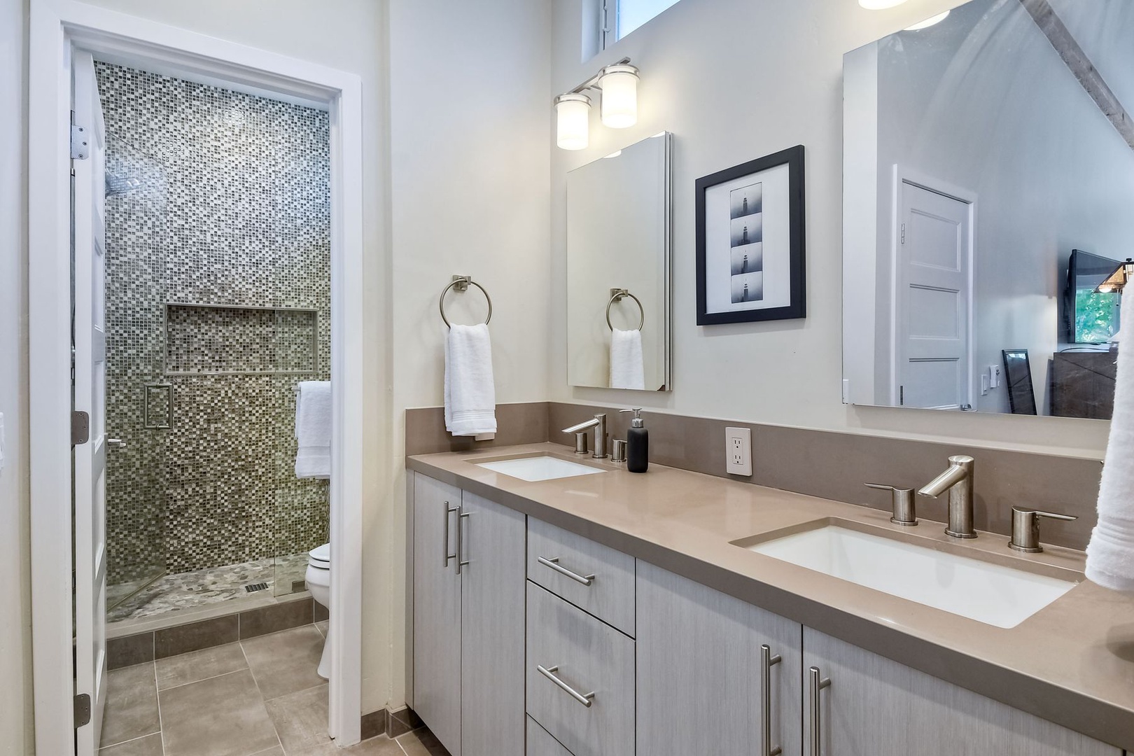 The king ensuite offers a double vanity & glass shower