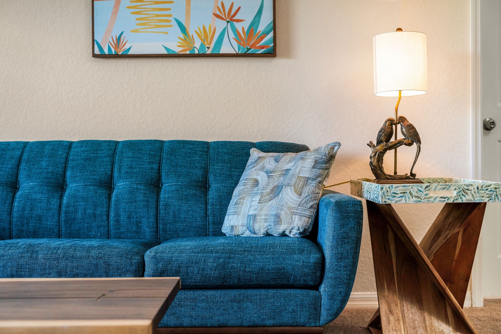 Living room with cozy seating and Smart TV