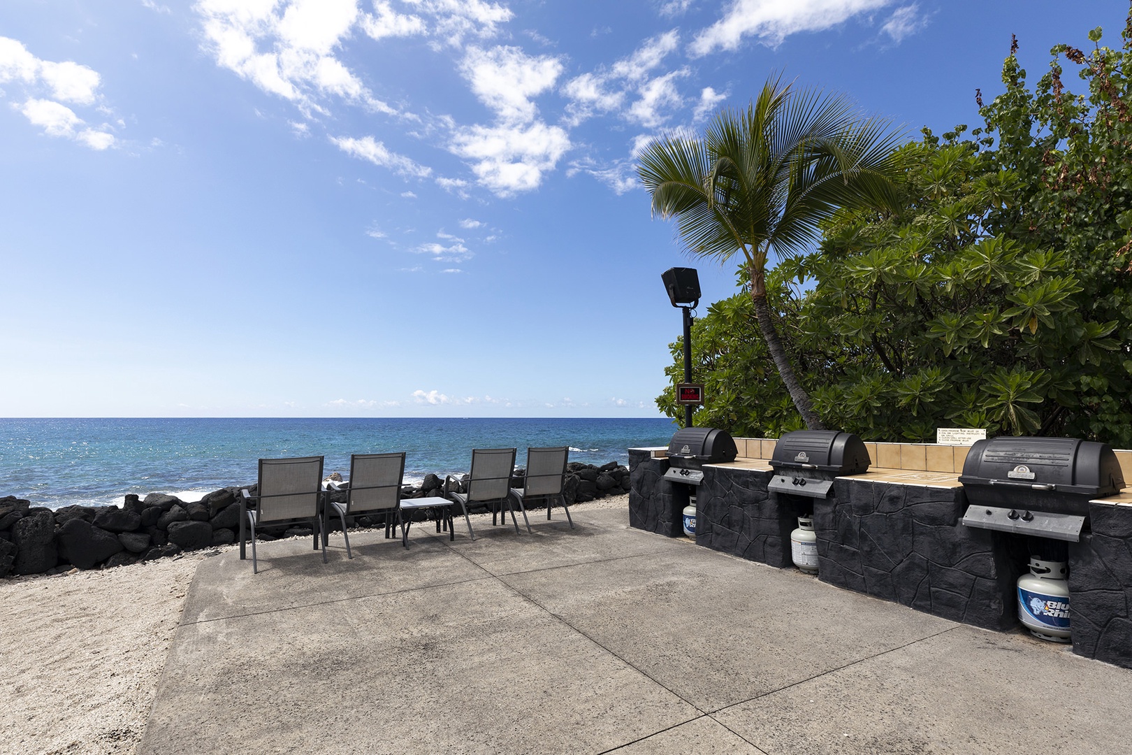 Oceanfront picnic area with lounge seating