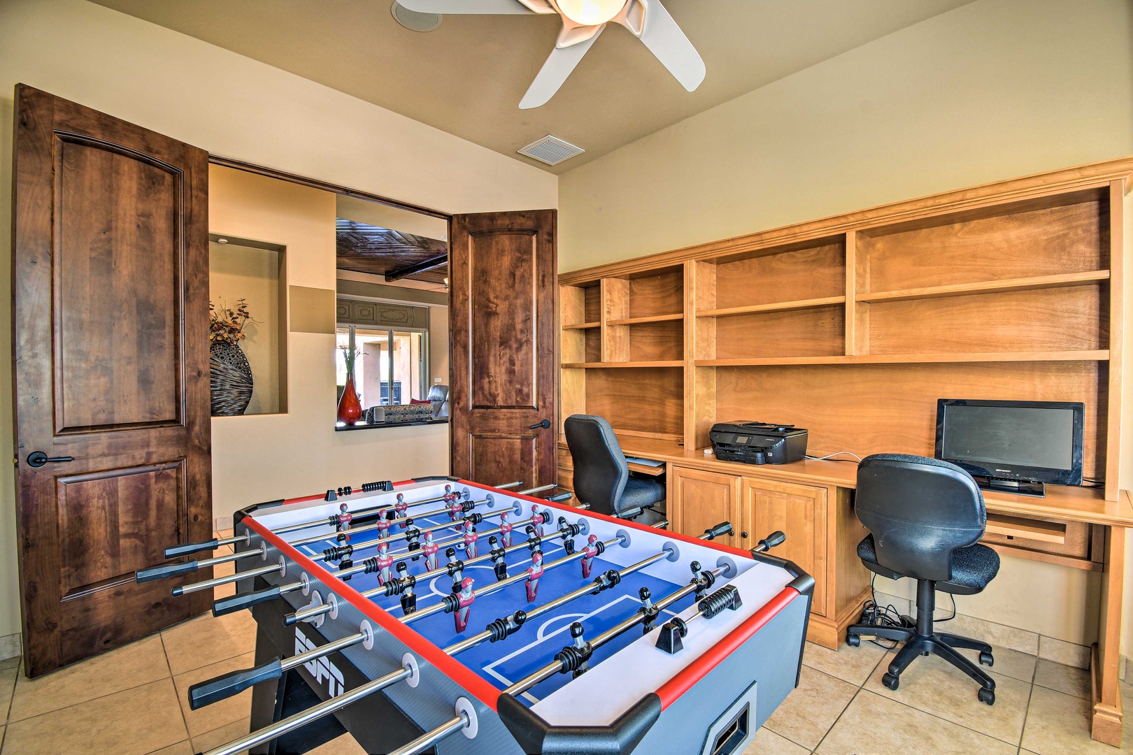 Go head-to-head with a game of foosball or catch up on emails in the office