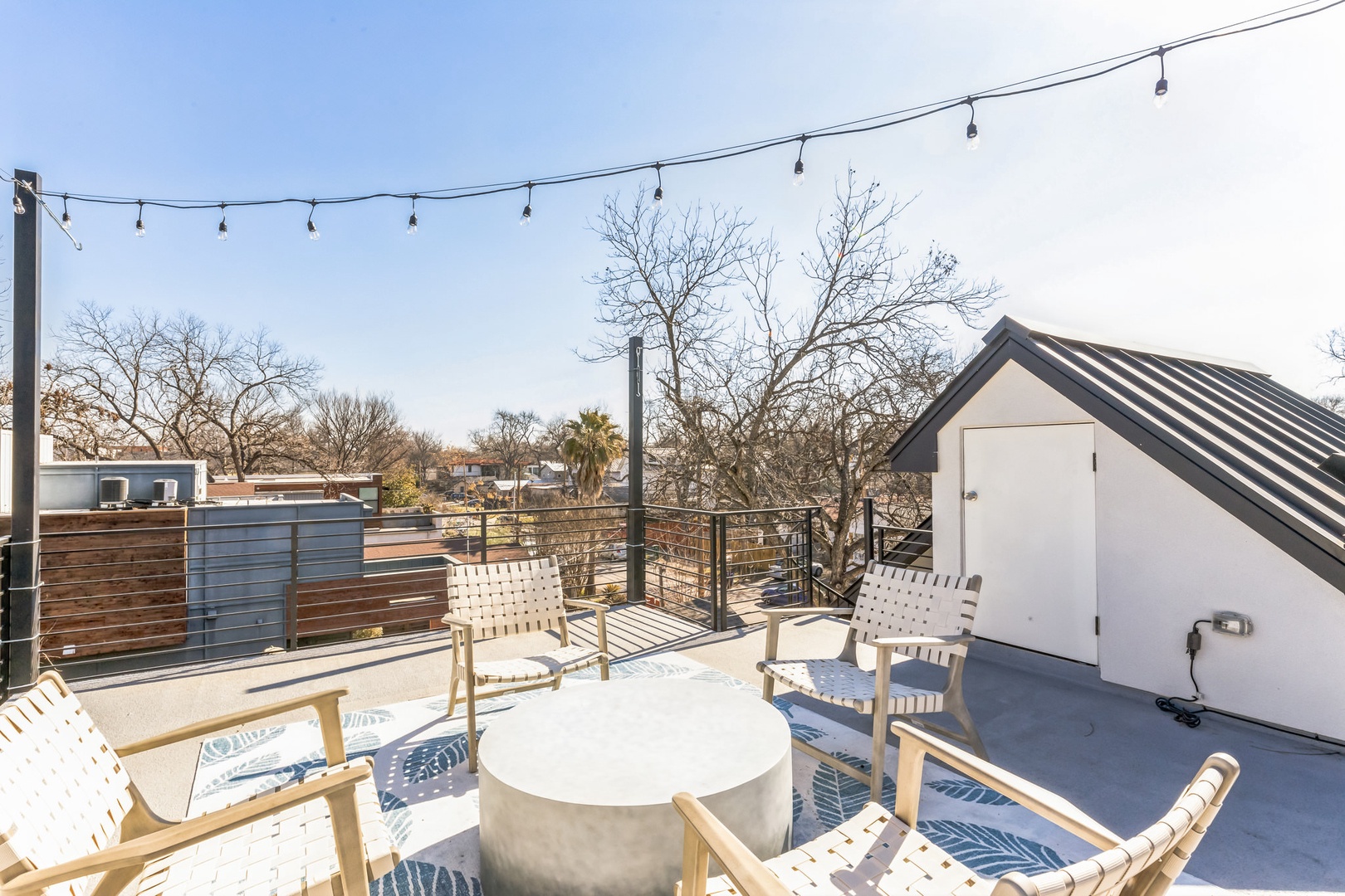 Rooftop deck with seating area