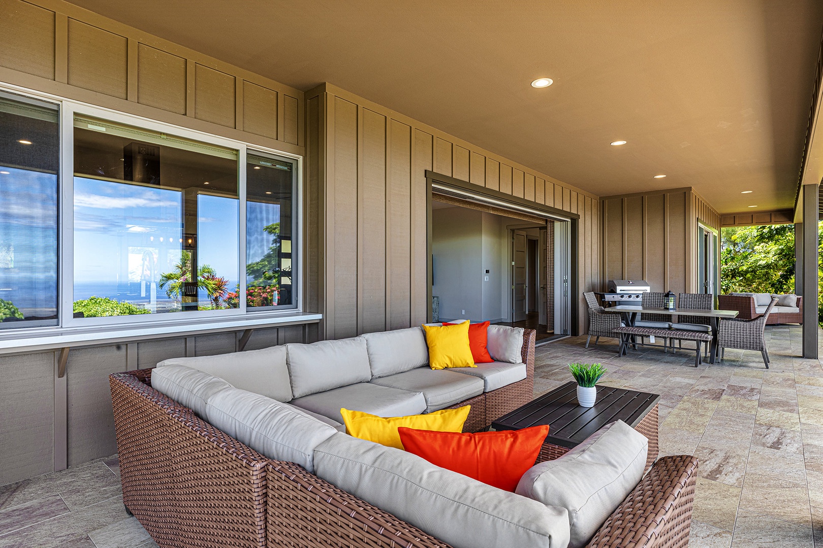 Lanai with ample outdoor furniture