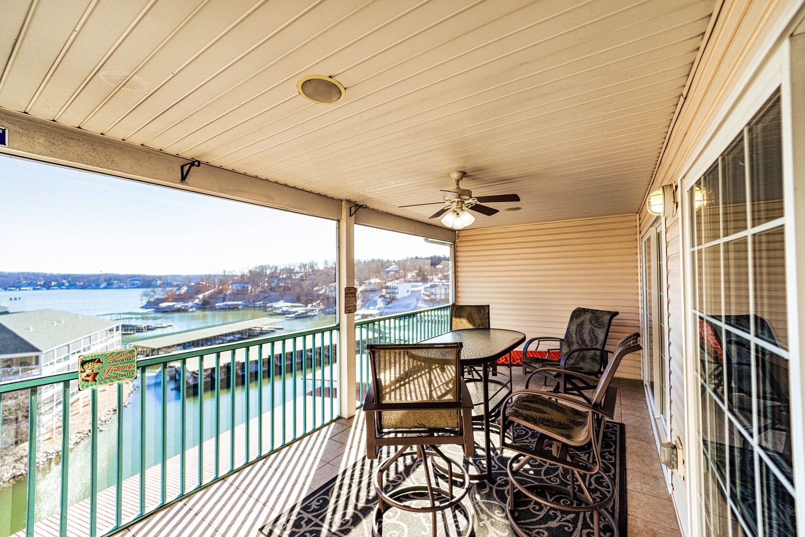 Lounge the day away with gorgeous lake views on the screened deck