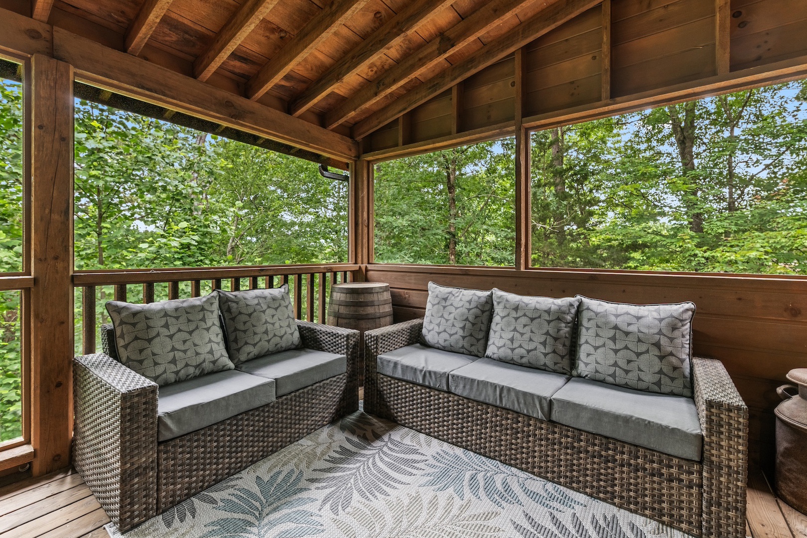 Additional covered deck with outdoor seating, foosball, and air hockey