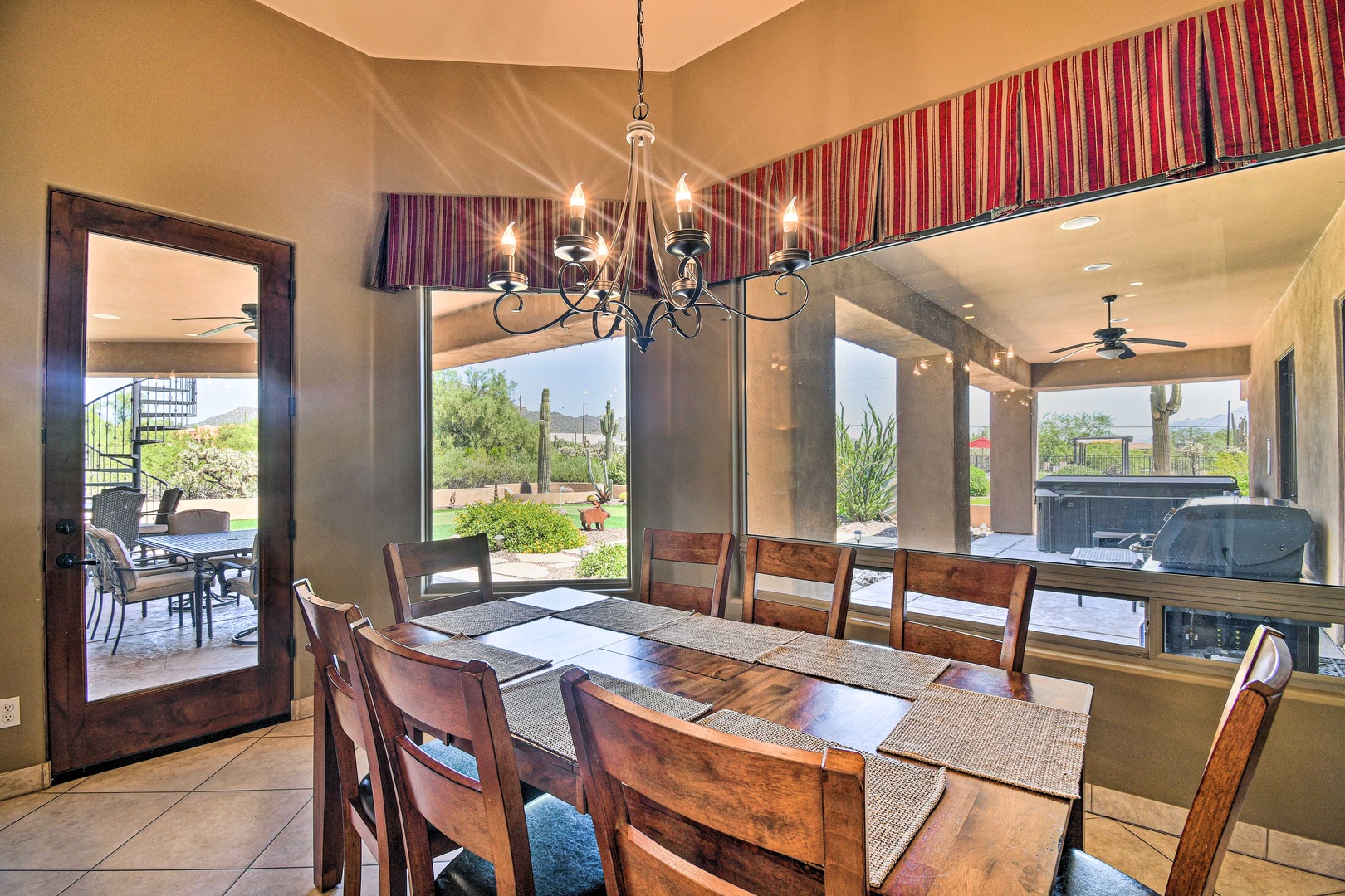 Gather for meals together at the dining table, with seating for 8