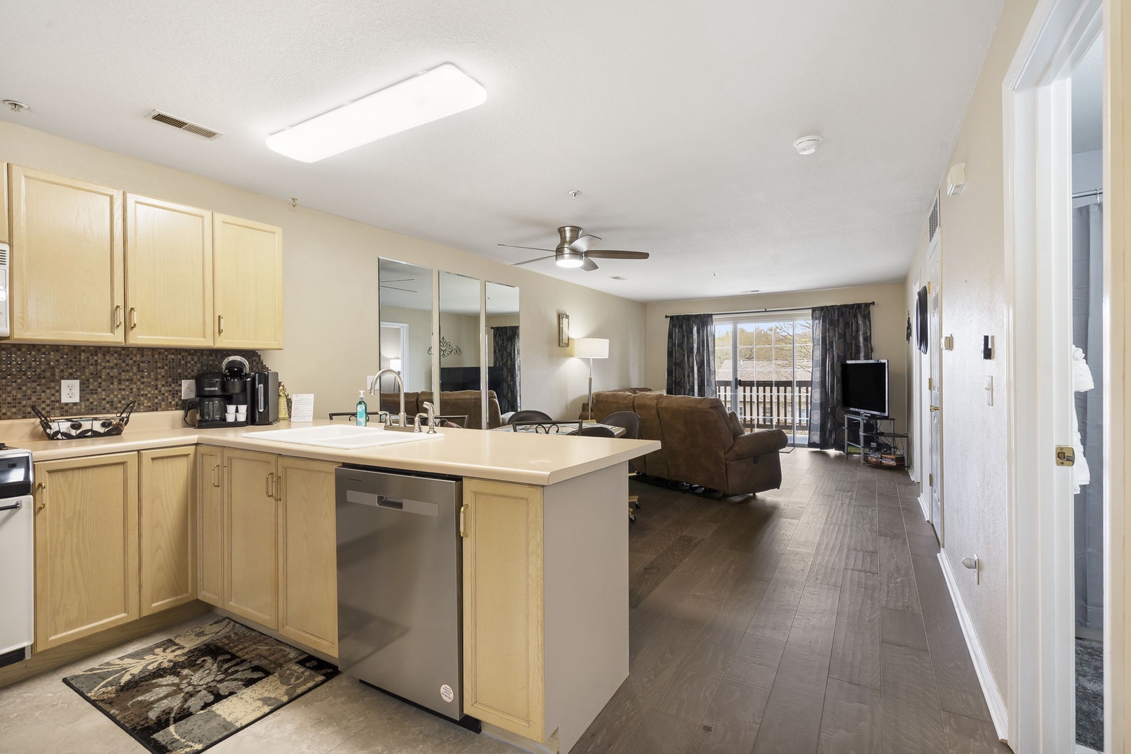 Kitchen, Dining, and Living Area