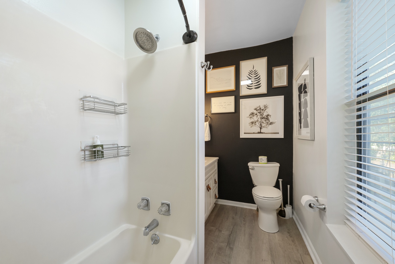 A single vanity & shower/tub combo await in the full bath