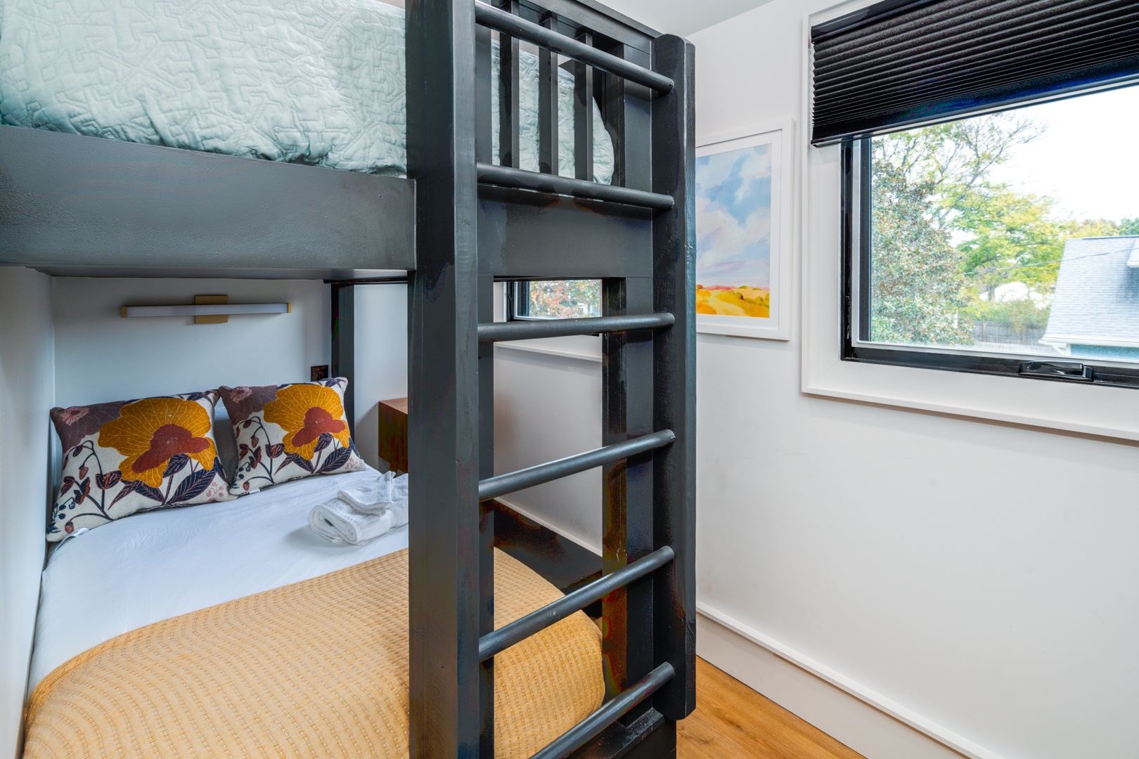 The tranquil loft retreat offers a twin-over-twin bunkbed