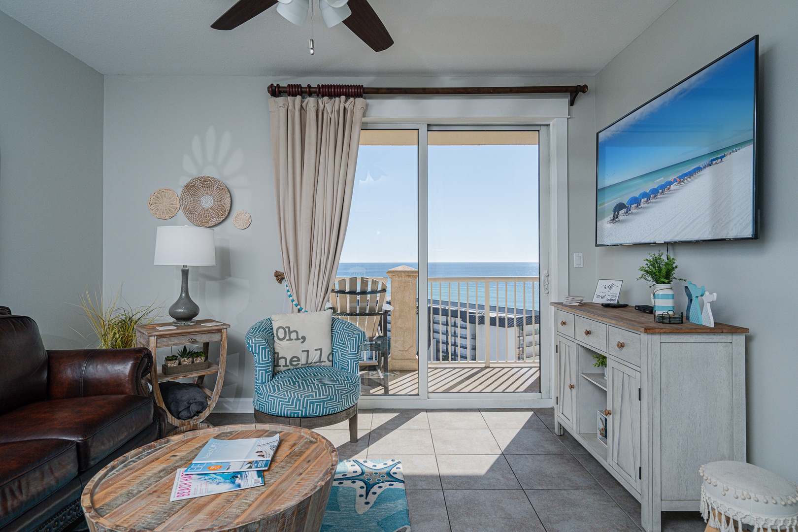 Coastal comfort meets modern elegance in the beach-inspired living room