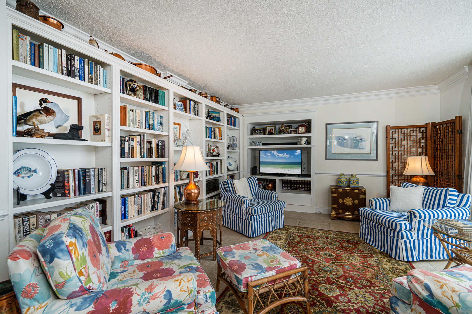 Curl up in the tranquil family room with a book or enjoy a movie night at home