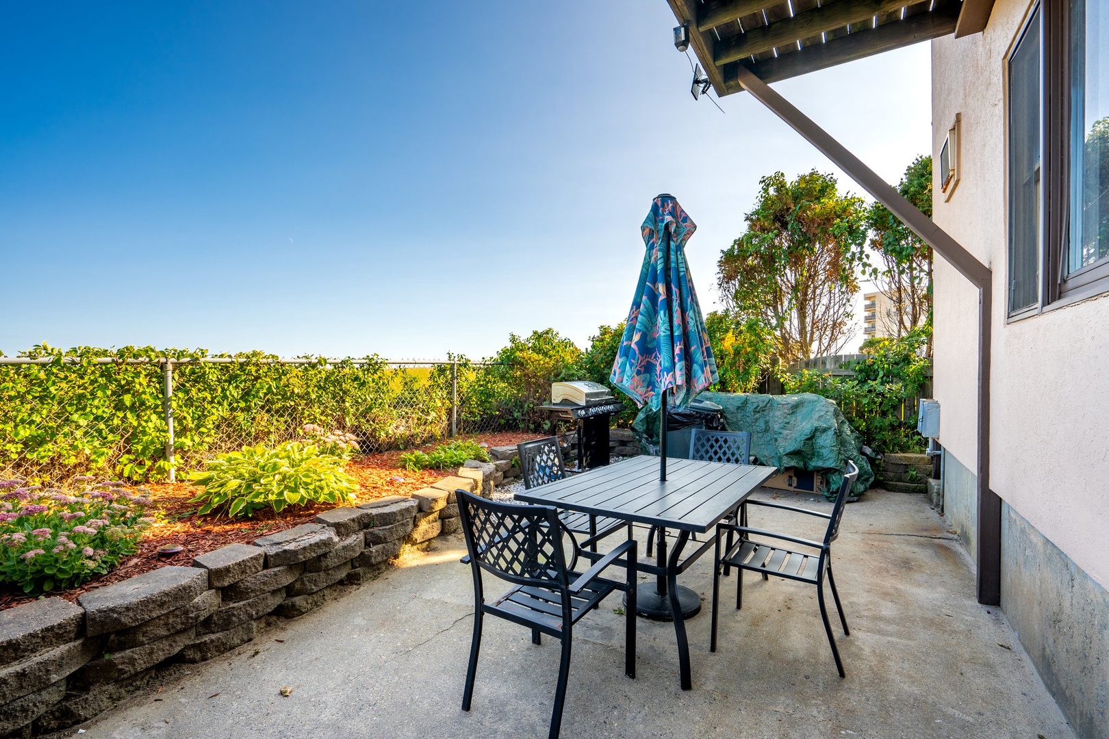 Patio with stunning beach view