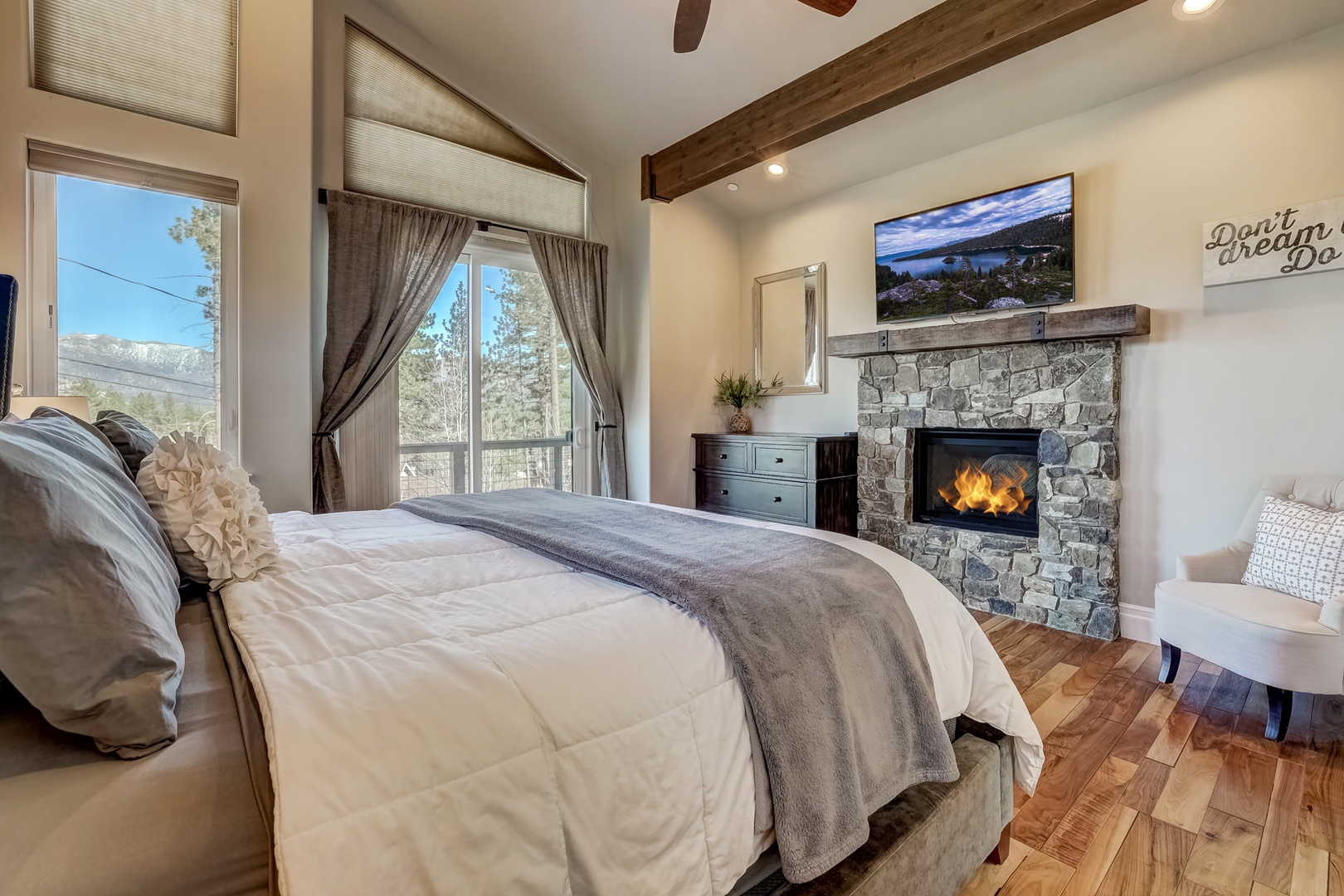 Master bedroom with fireplace and en-suite bathroom