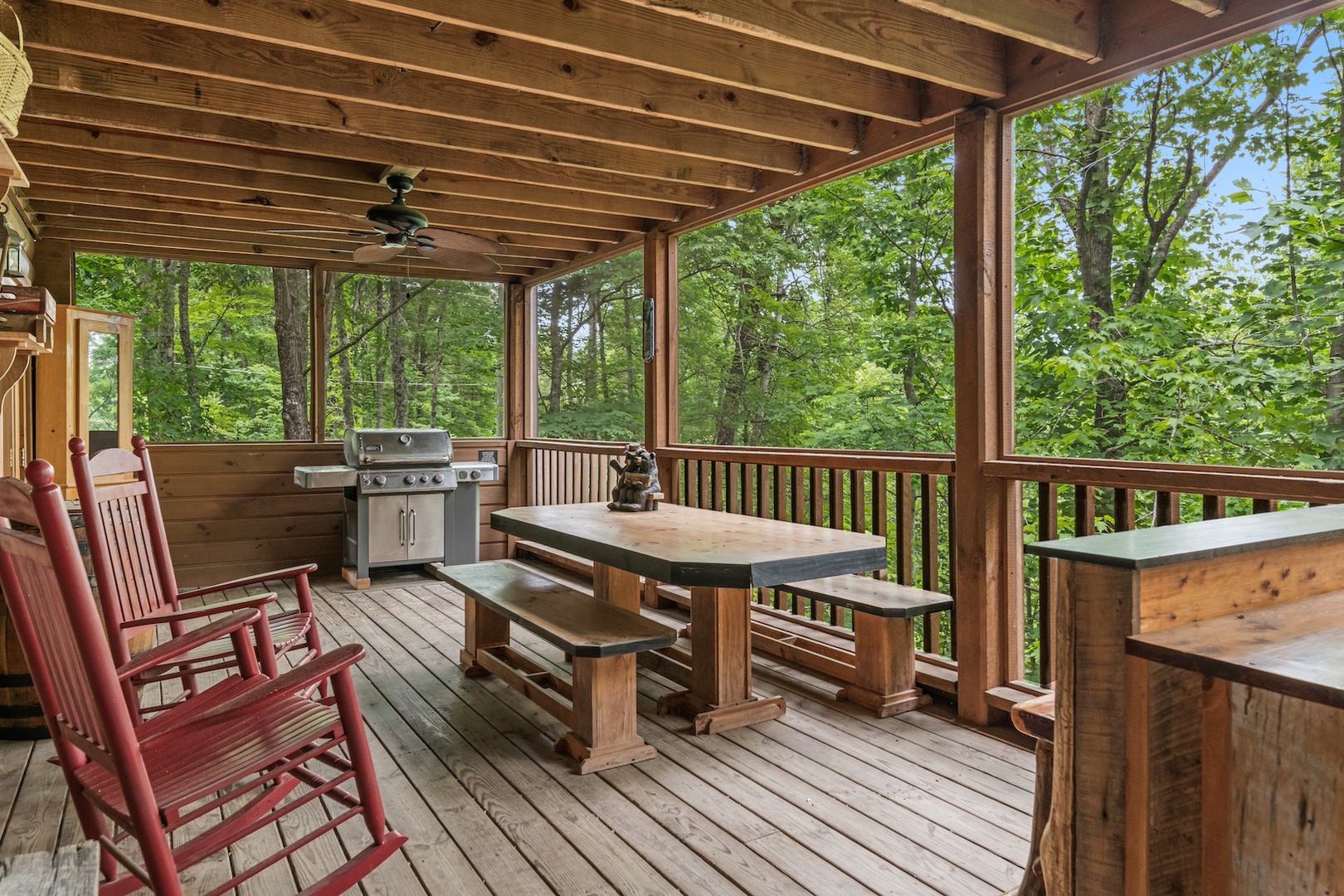 Deck off of the dining room grill, outdoor seating and hot tub