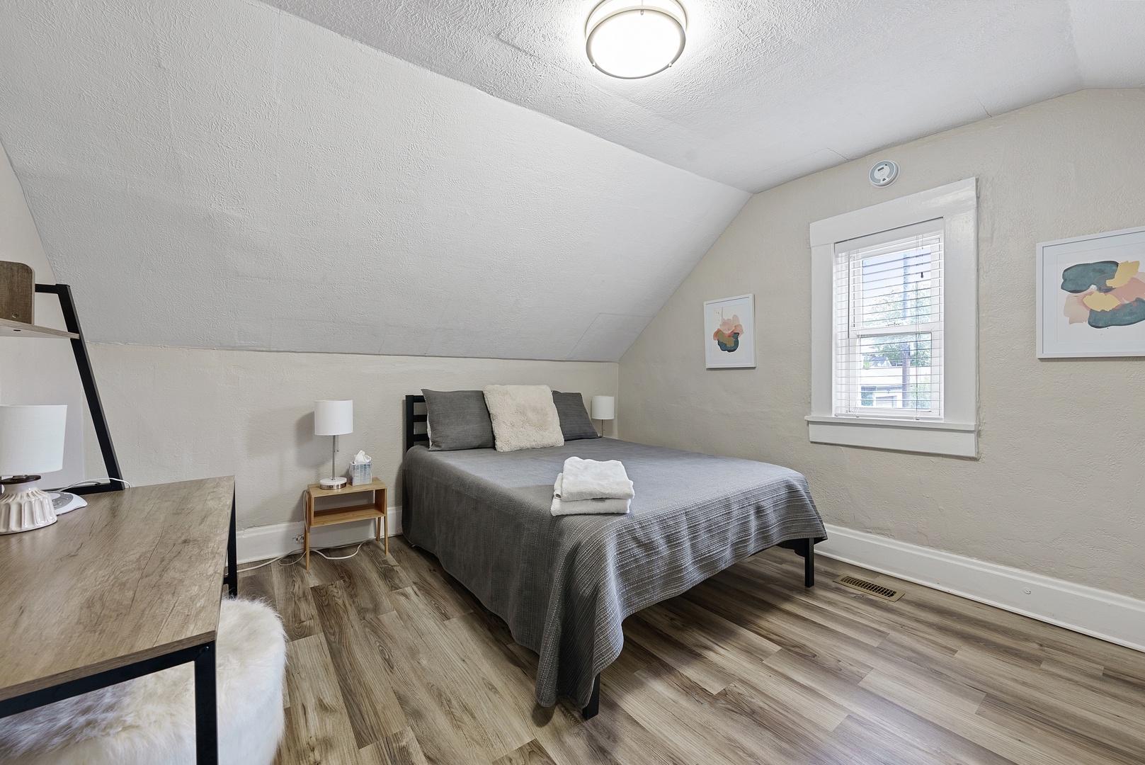 Recharge in this 2nd-floor queen bedroom retreat