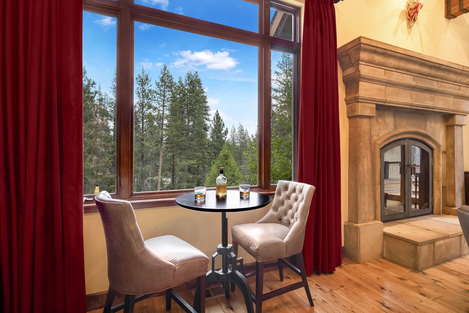 Sitting room with fireplace and cozy seating