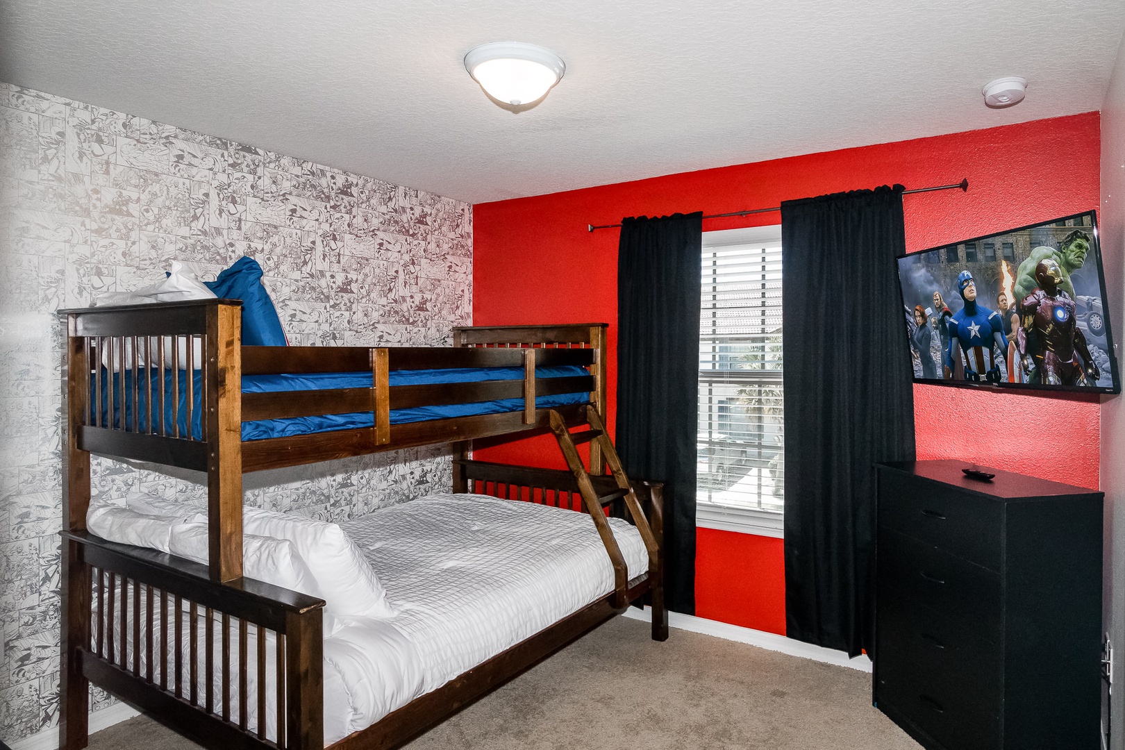 Bedroom 2 Avengers themed with Twin/Full bunk bed, and Smart TV (2nd floor)