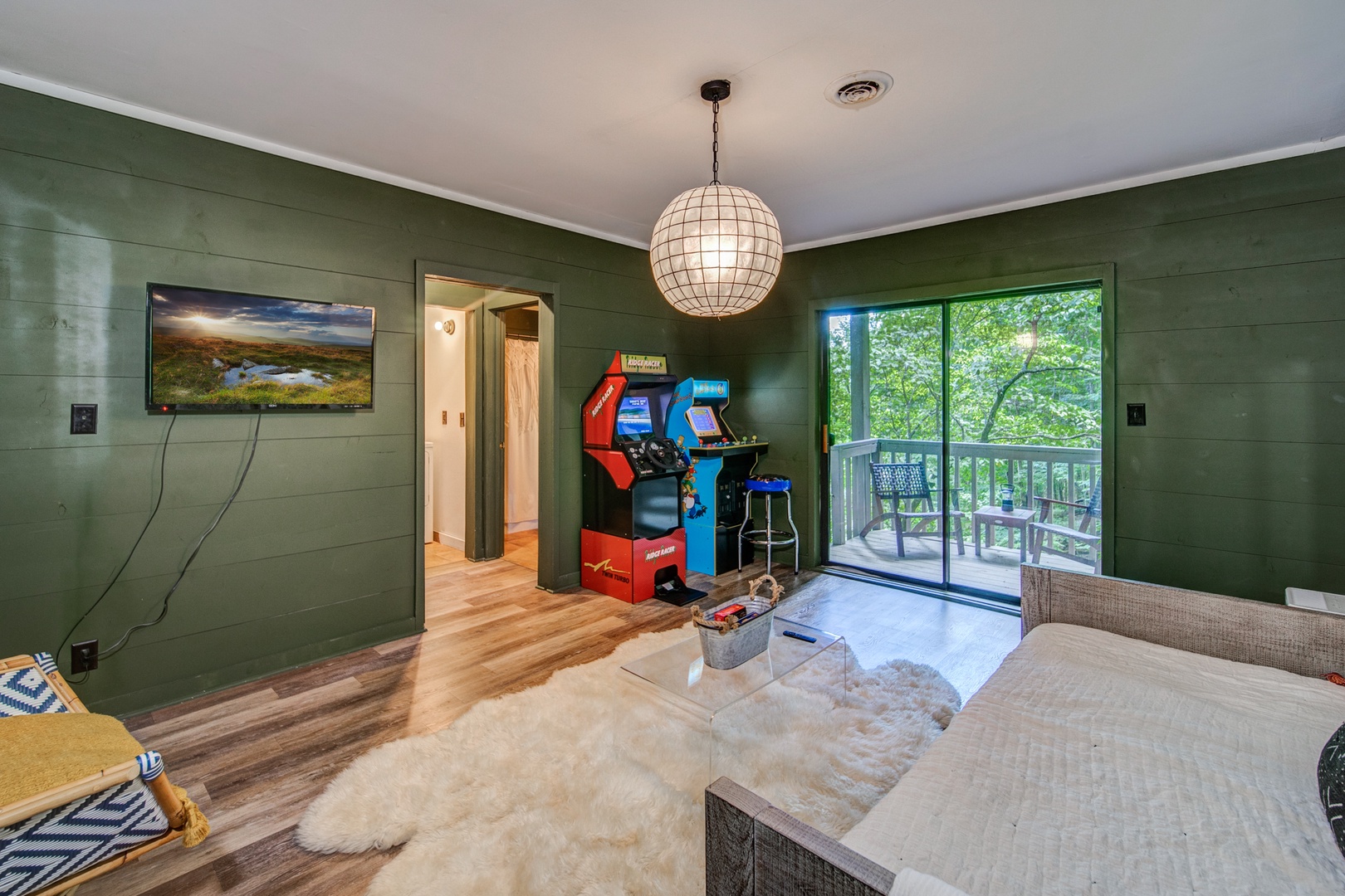 Send the kids downstairs to enjoy hanging out and playing arcade games in the lower-level game room