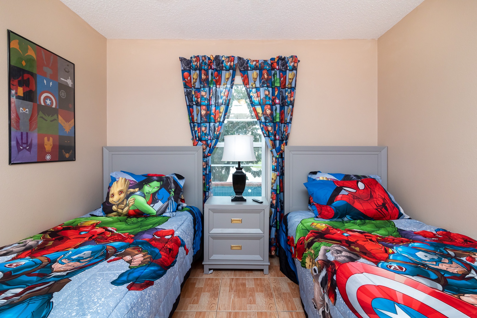 Marvel Bedroom features Two Twin beds