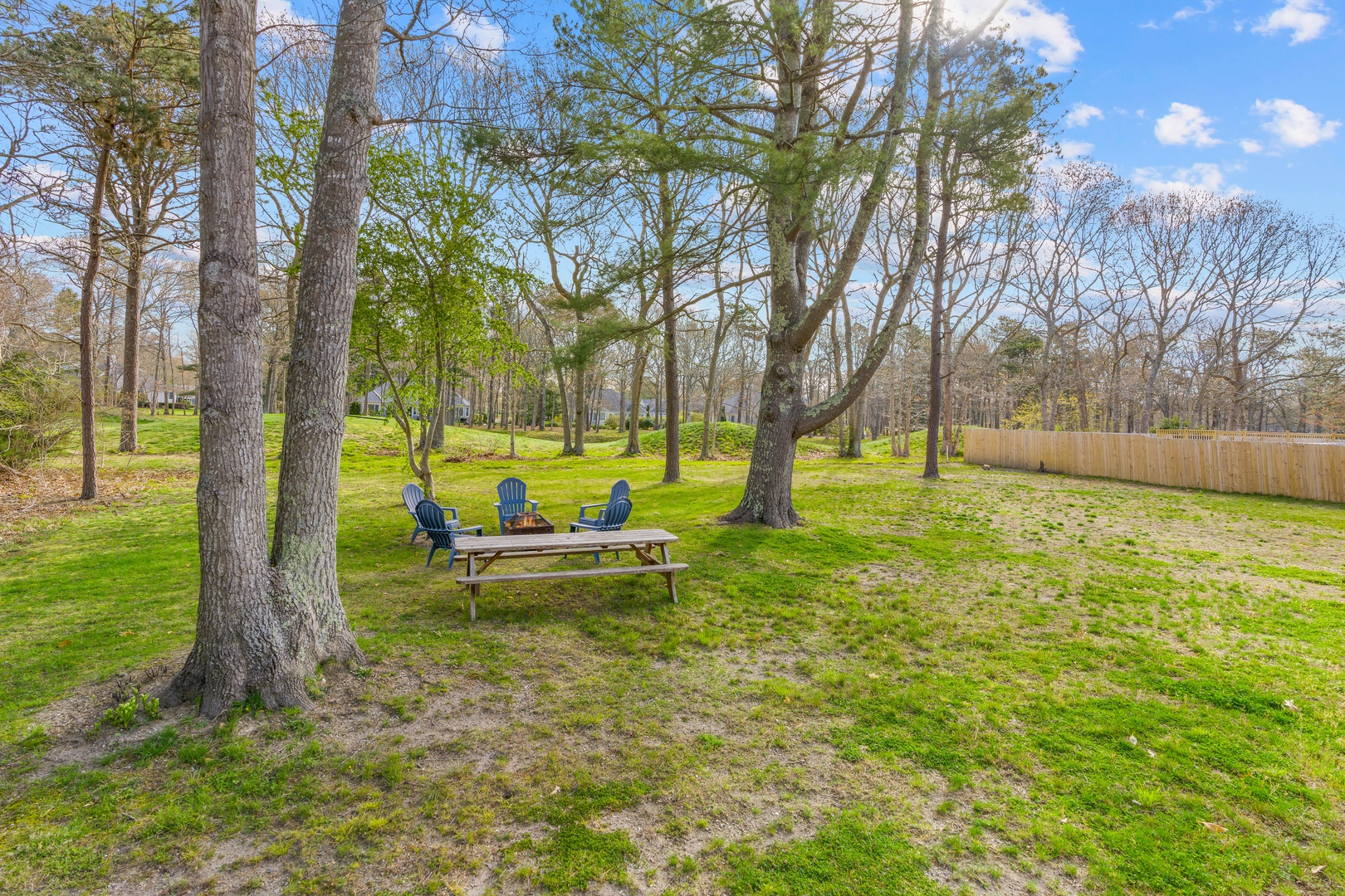 Enjoy a drink at the picnic table or gather around the firepit & make smores