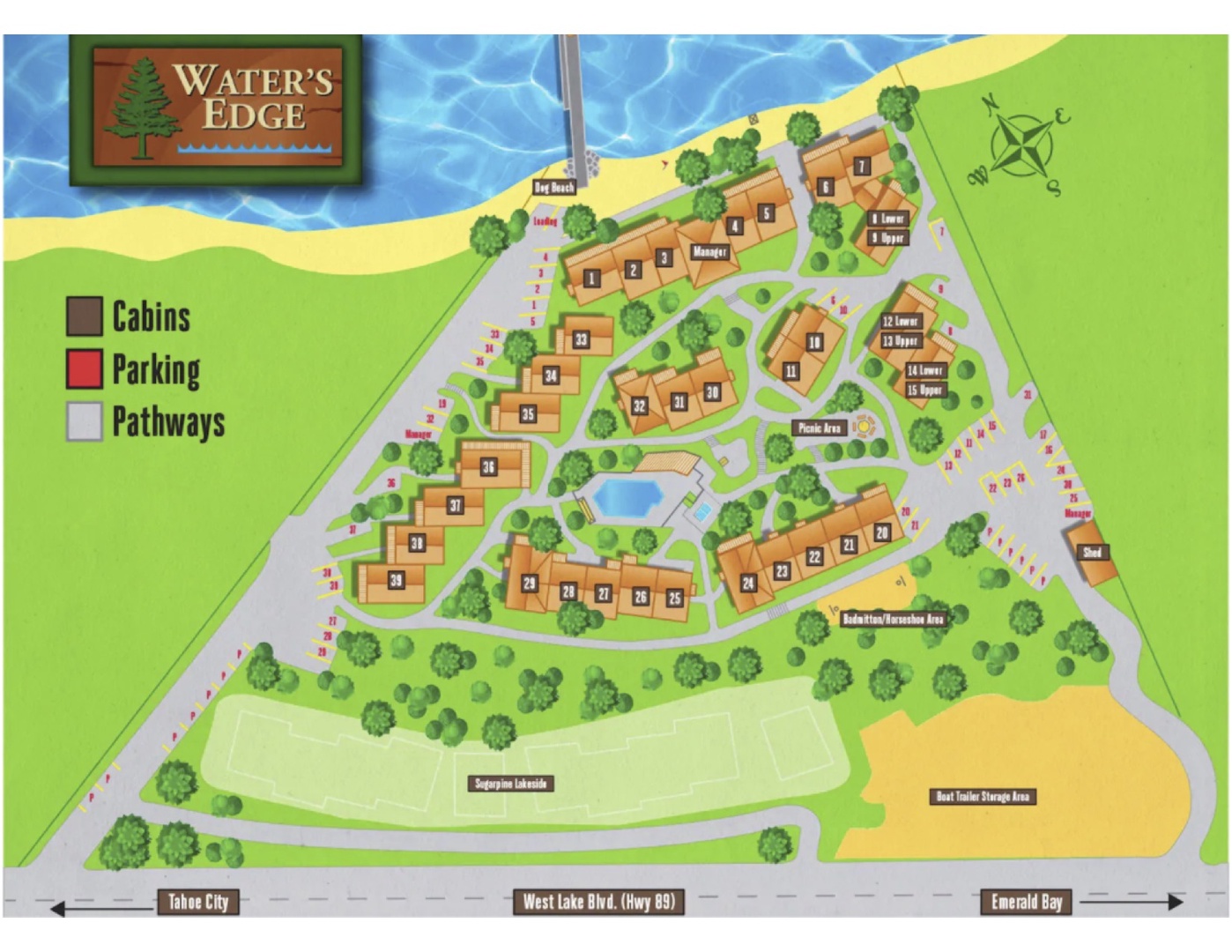 Waters Edge Condo map with parking