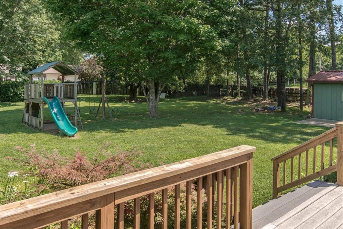 Large backyard with play area