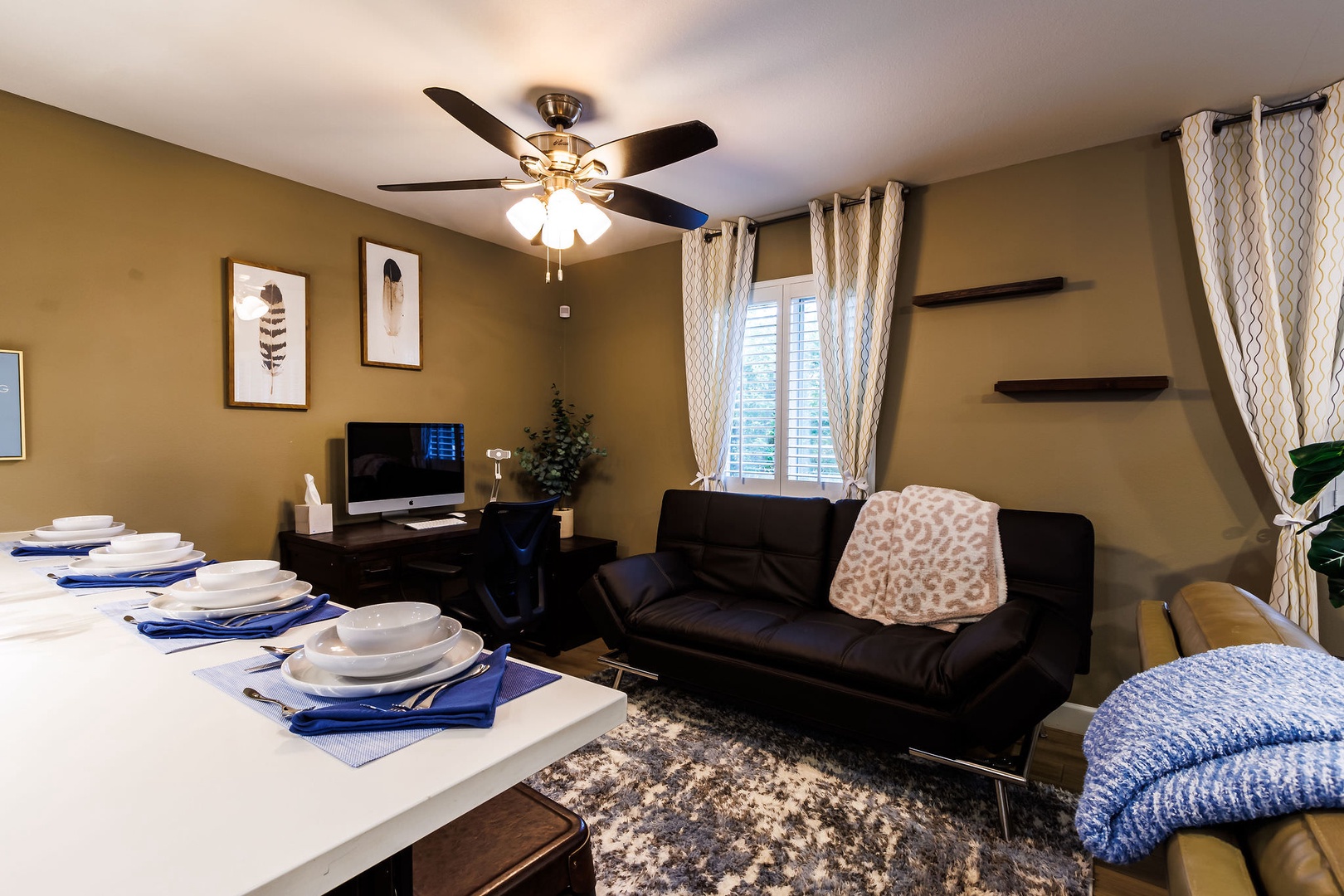 Cozy and spacious living area with TV