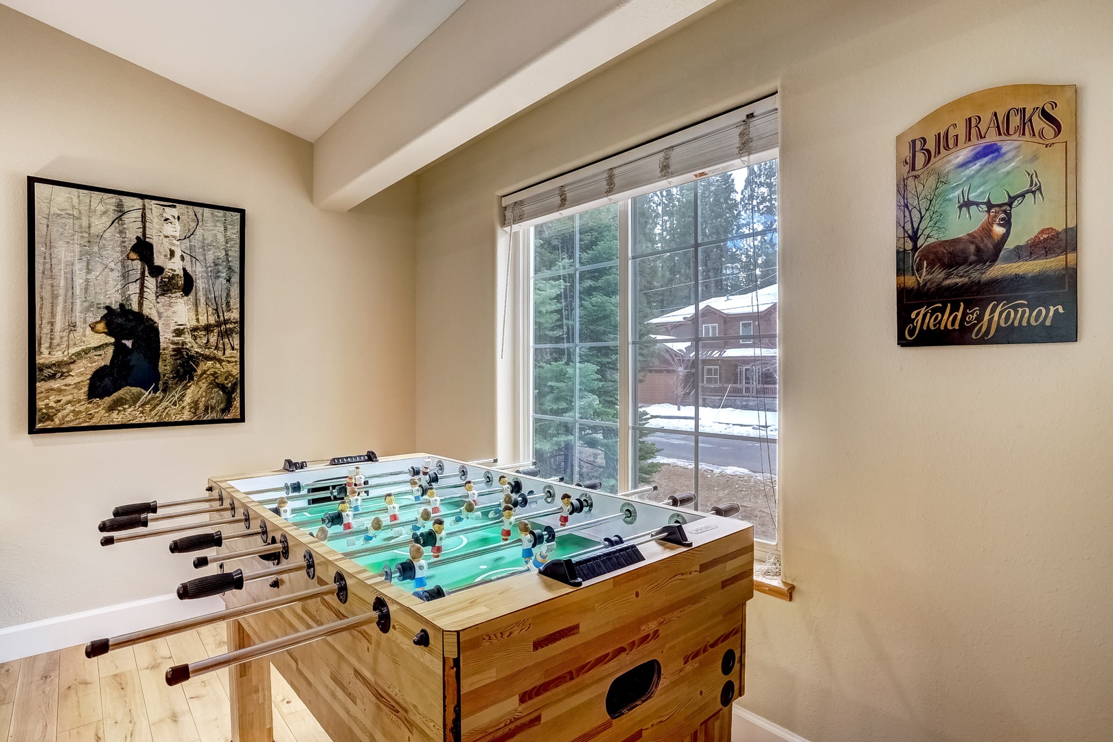 Foosball table in living room, great for the kids