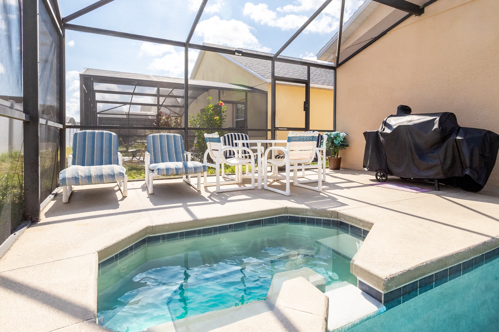 Make a splash or lounge the day away under the lanai at your private pool!