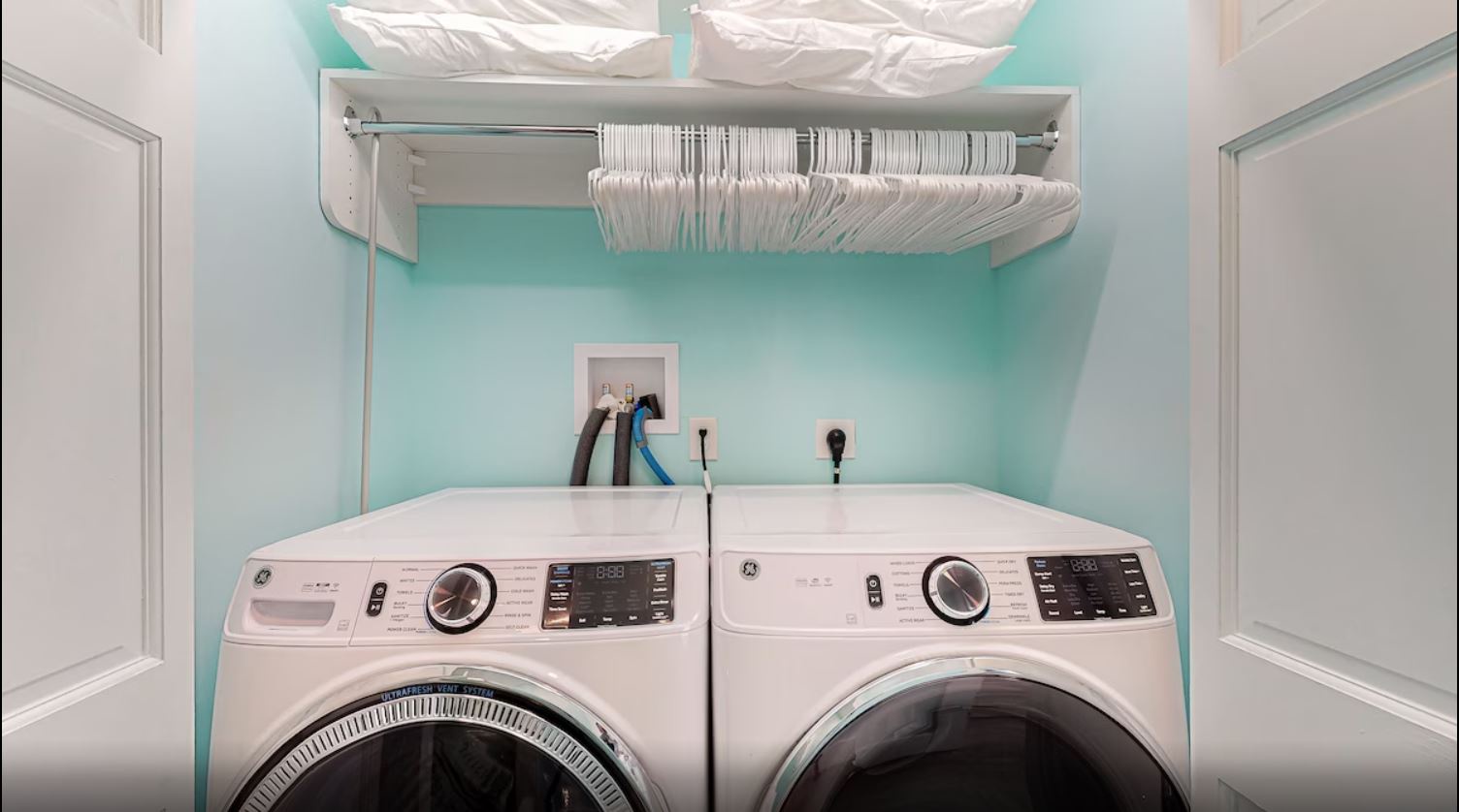 Private laundry is available for your stay, tucked away on the upper level