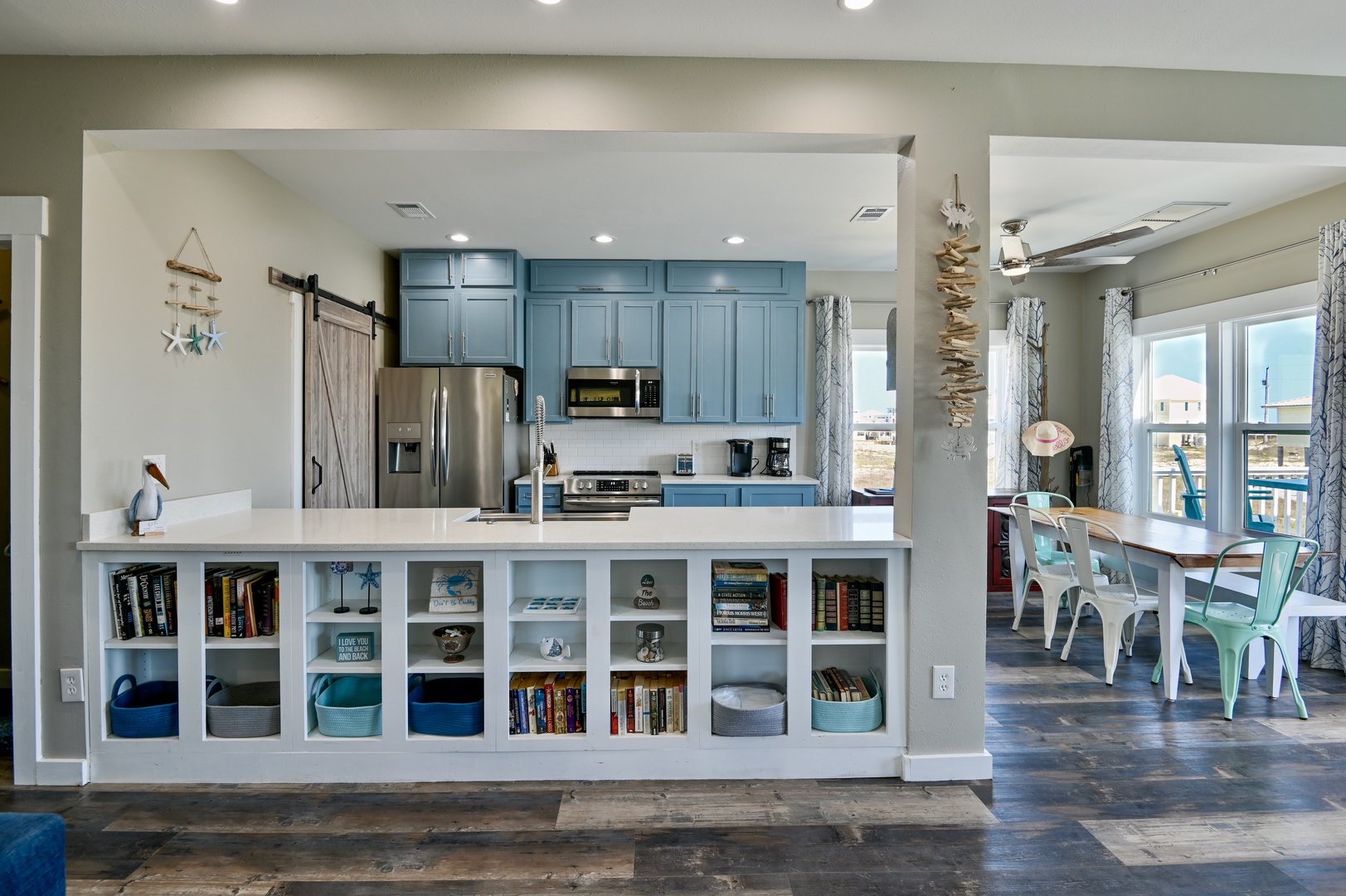 The open, breezy kitchen offers ample space and all the comfort