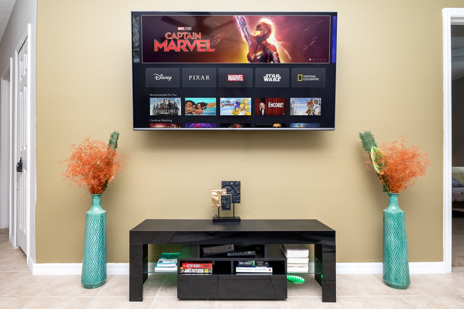 Curl up in the serene living room & stream your favorites on the smart TV