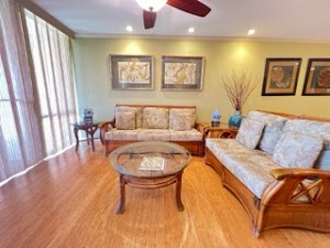 Spacious living room with lanai access