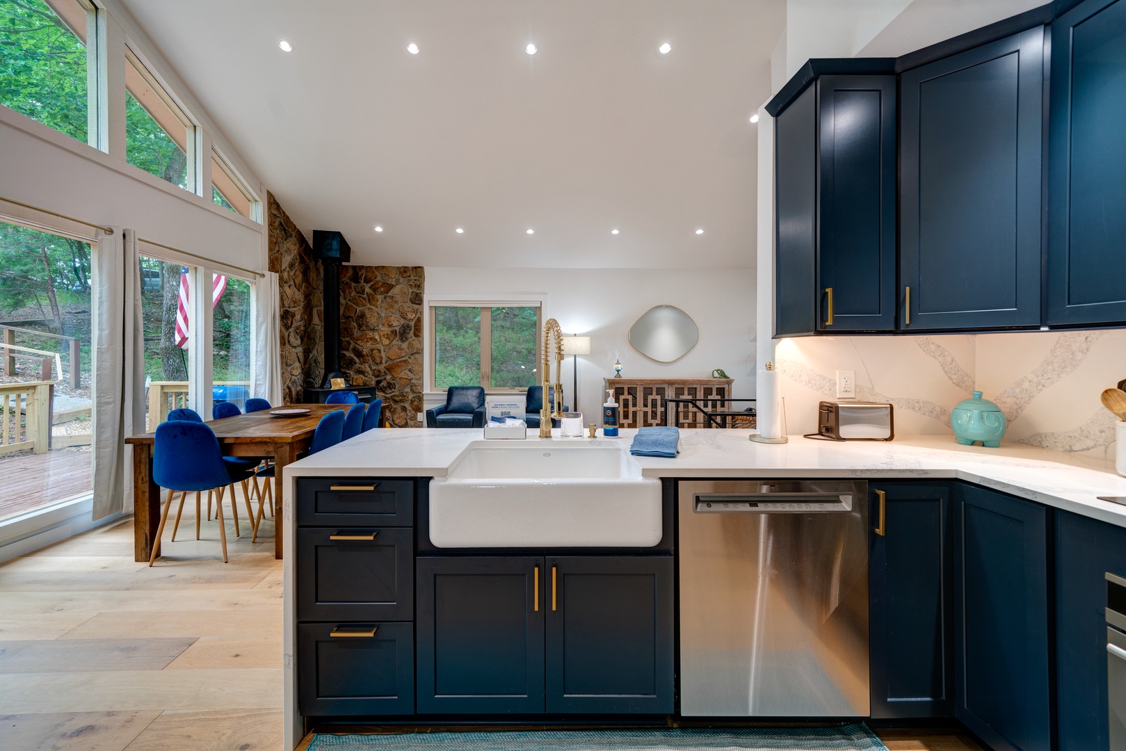 The bright, airy kitchen offers ample space & every home comfort