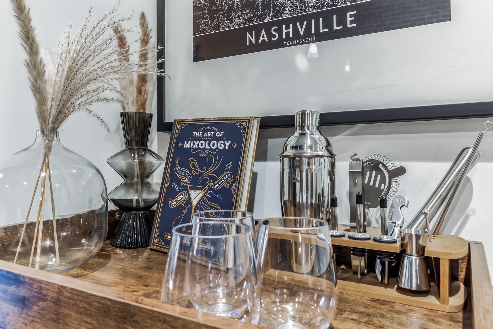 Create your favorite cocktails at the bar cart