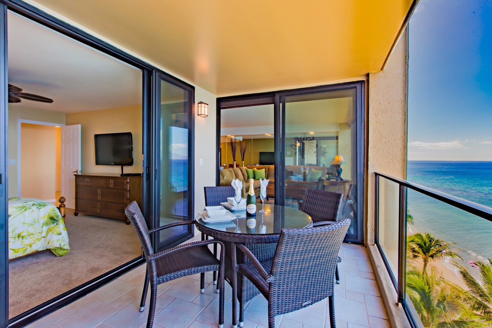 Lanai with outdoor seating and breathtaking views