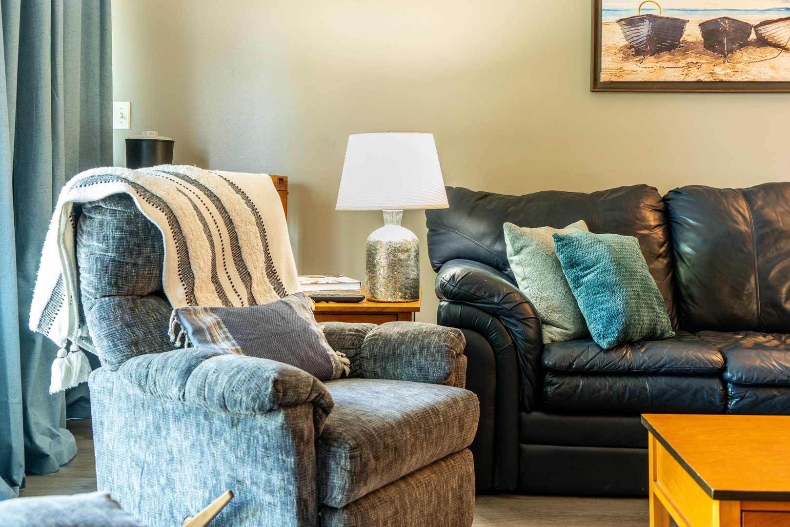 Cozy living room with queen sofa sleeper