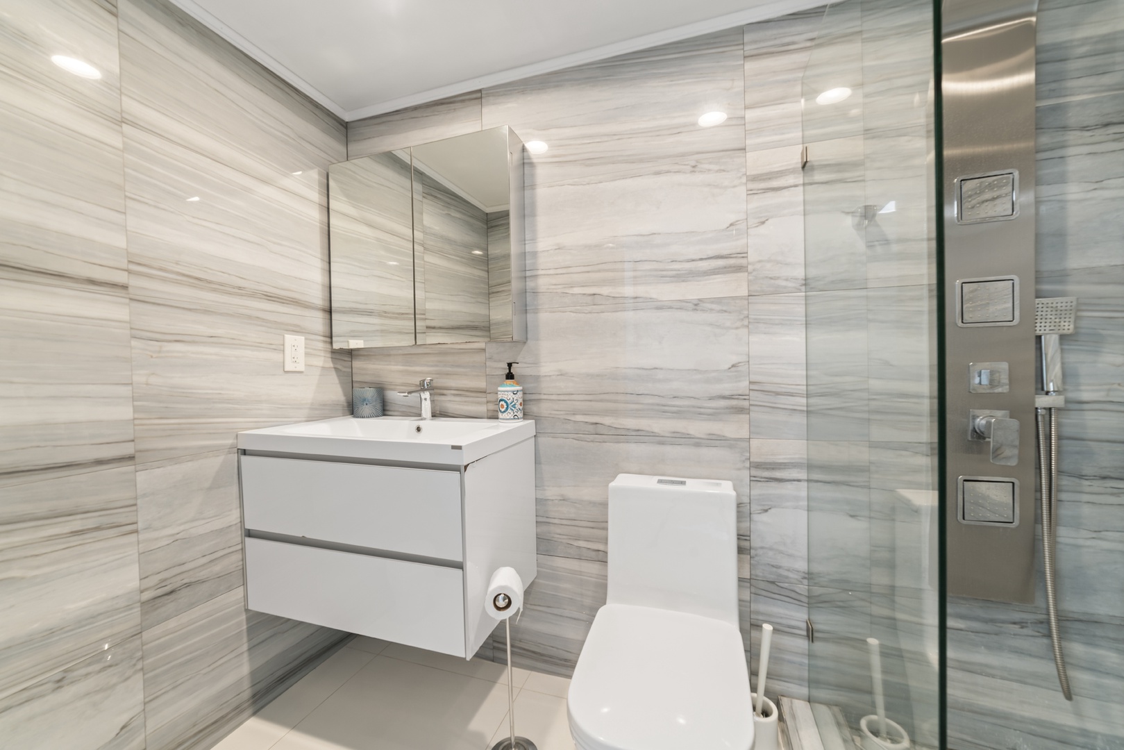 Bathroom with stand-up shower